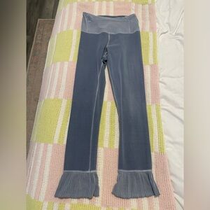 High-Waist Ruffle Hem Stretch Pants - Slate Blue
